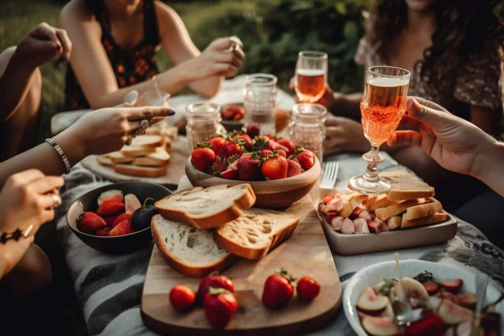 picnic with sparkling wine