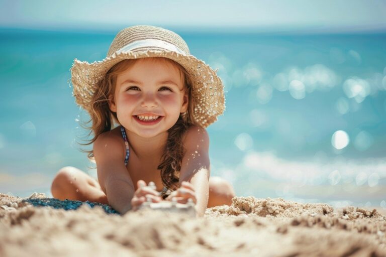 young girl smiling on the beach
